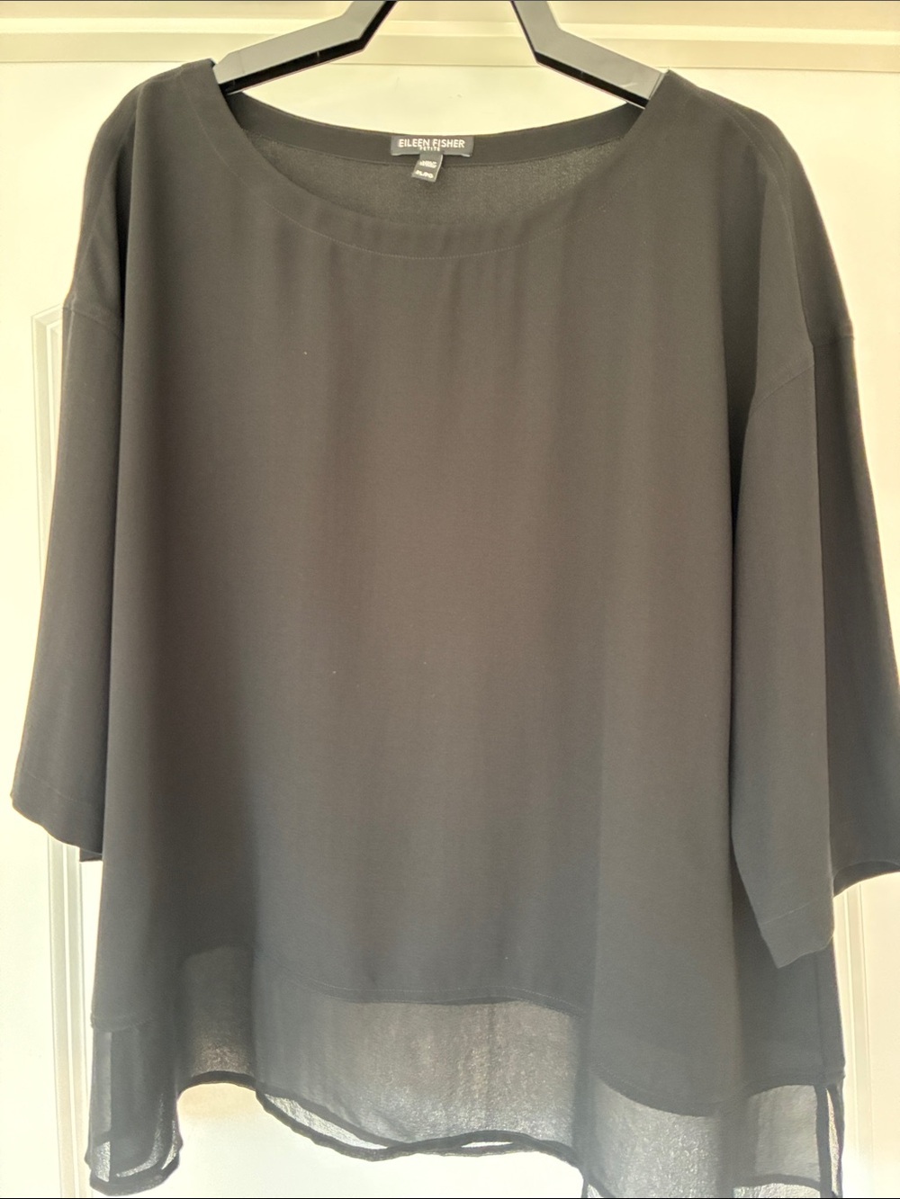 Eileen Fisher Black Layered Short-Sleeve Silk-Blend Top